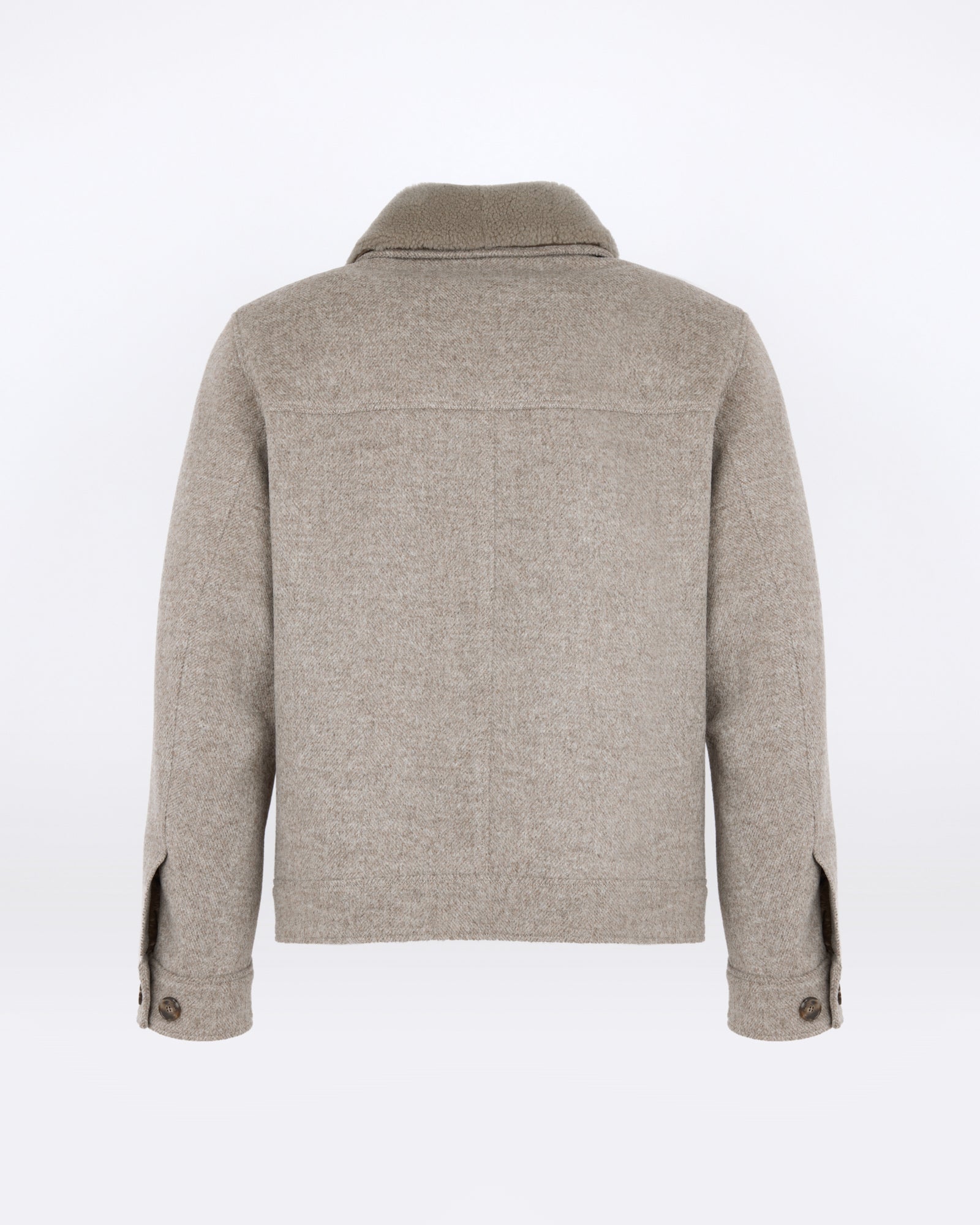 Veste en tissu en lainage chevron avec col en peau lainée d'agneau - Yves Salomon - Nouvelle collection Automne Hiver