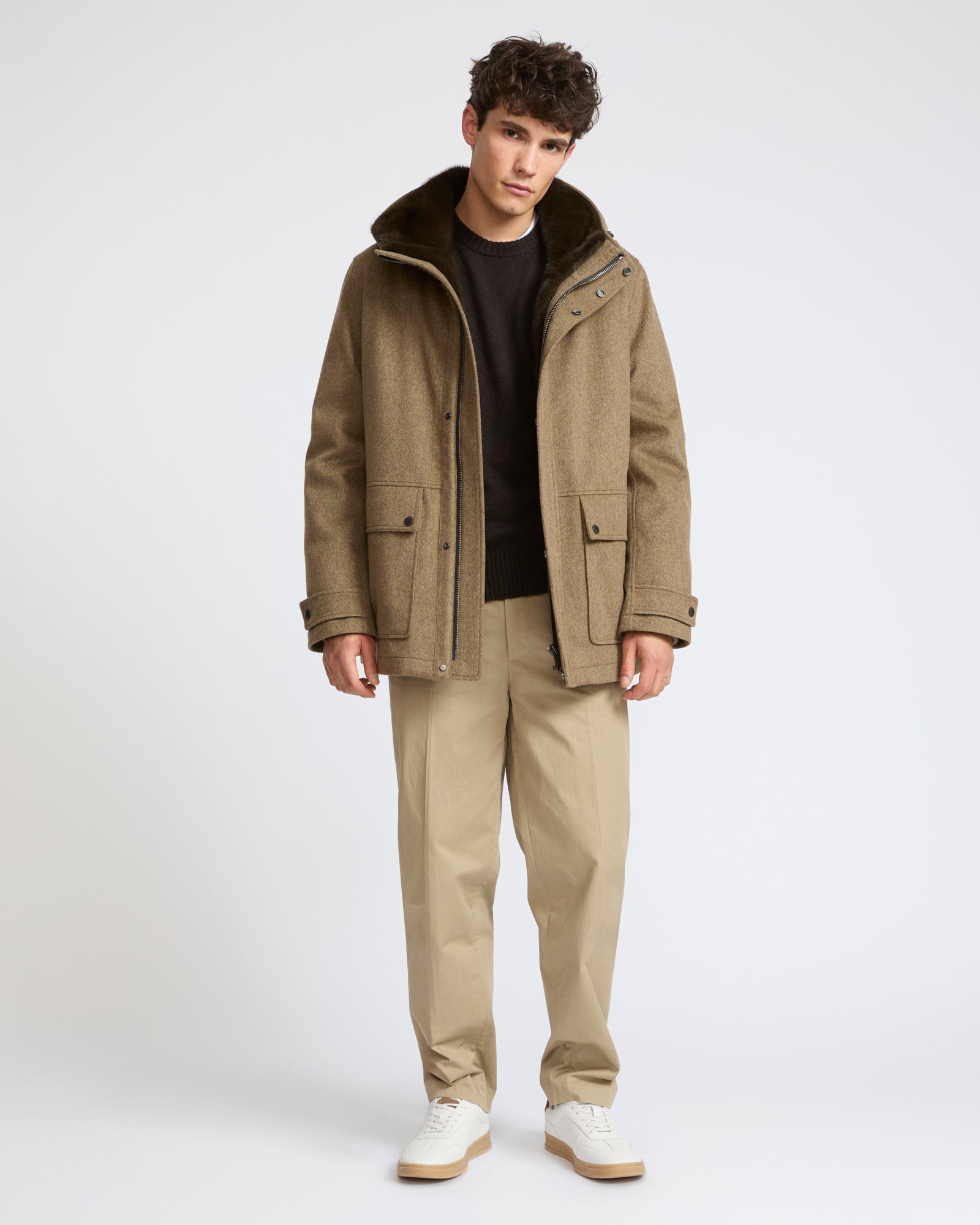 Parka courte en tissu Loro Piana imperméable avec fourrure de vison- Yves Salomon - Nouvelle collection Automne Hiver