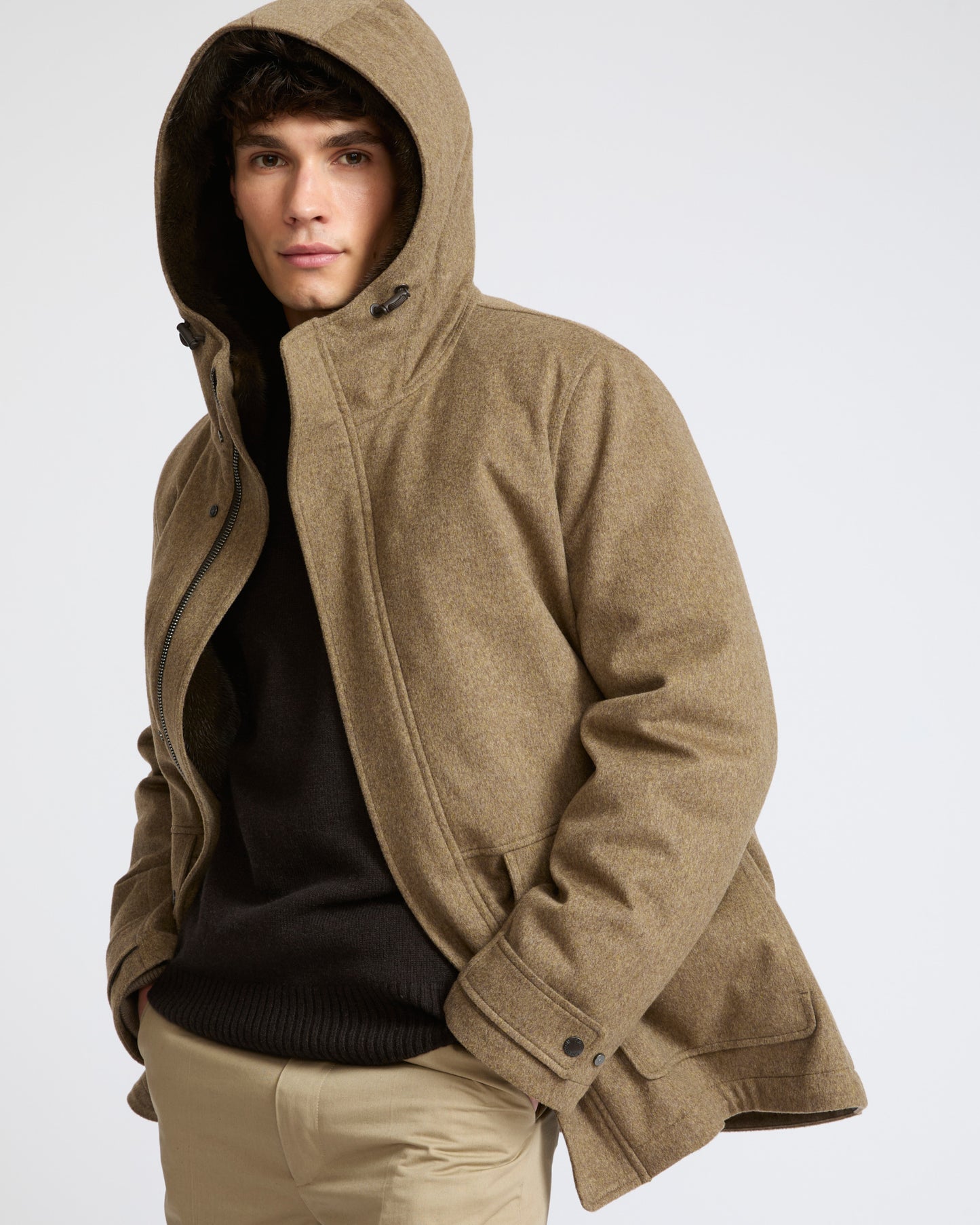 Parka courte en tissu Loro Piana imperméable avec fourrure de vison- Yves Salomon - Nouvelle collection Automne Hiver