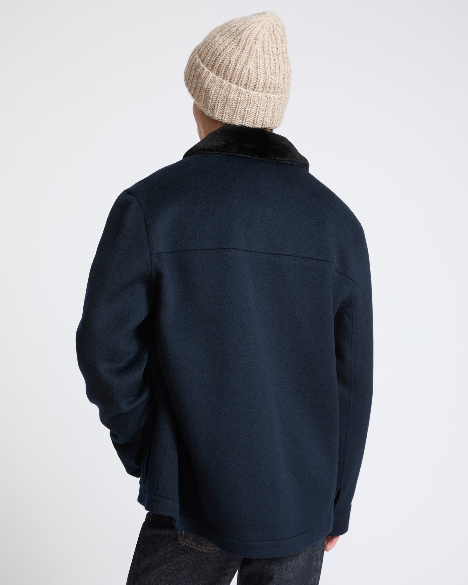 Veste en lainage cachemire double face avec col en fourrure de vison rasé- Yves Salomon - Nouvelle collection Automne Hiver