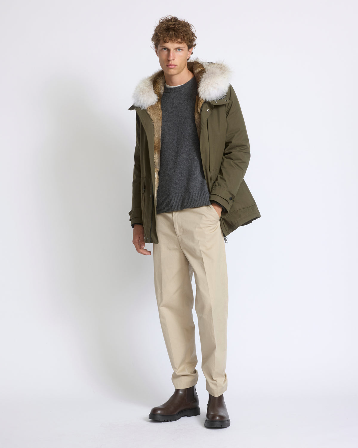 Parka en coton mélangé doublée en fourrure de coyote et de lapin - Yves Salomon - Nouvelle collection Automne Hiver