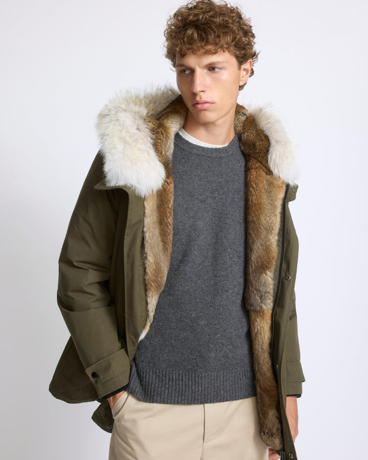 Parka en coton mélangé doublée en fourrure de coyote et de lapin - Yves Salomon - Nouvelle collection Automne Hiver