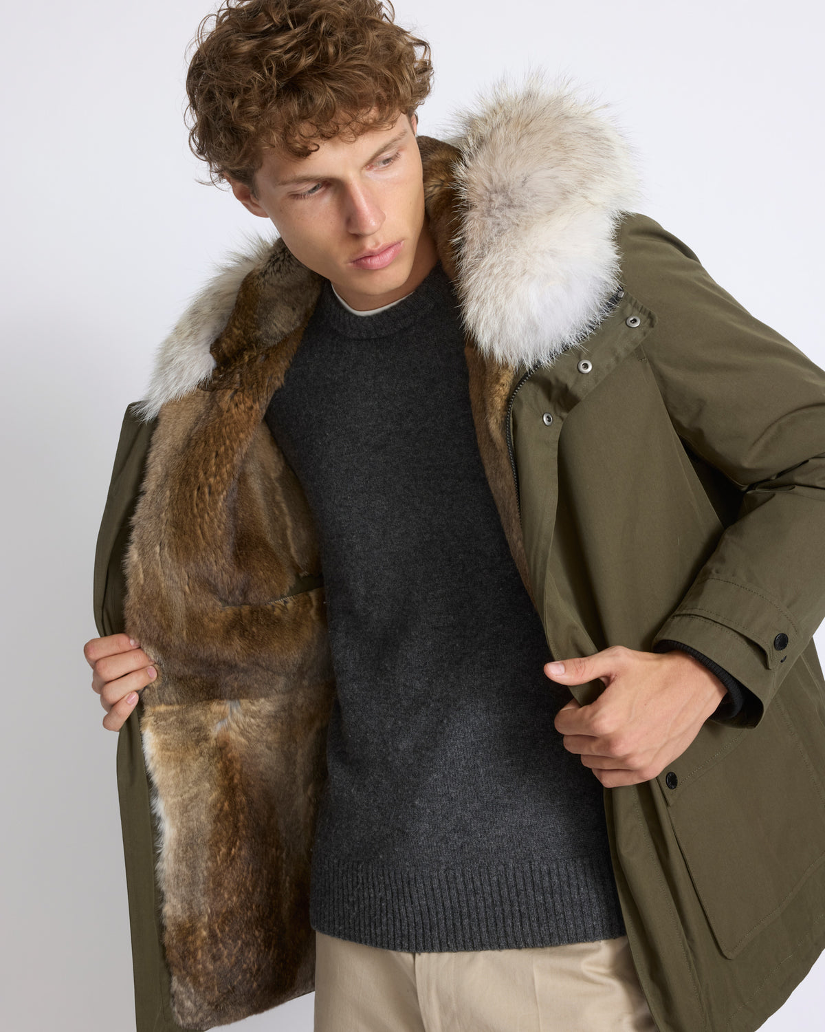 Parka en coton mélangé doublée en fourrure de coyote et de lapin - Yves Salomon - Nouvelle collection Automne Hiver