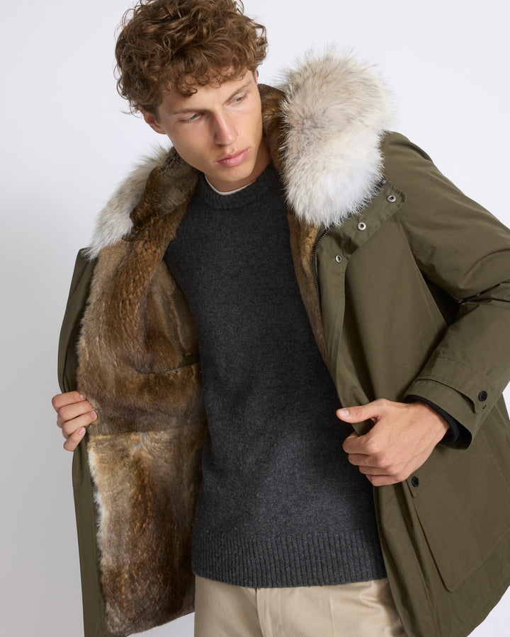 Parka en coton mélangé doublée en fourrure de coyote et de lapin - Yves Salomon - Nouvelle collection Automne Hiver