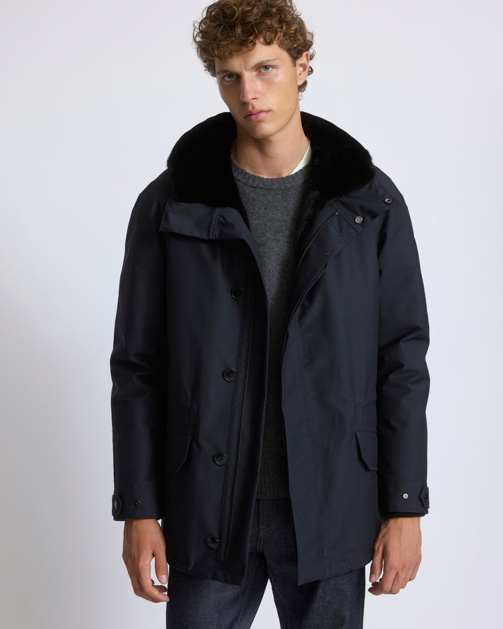 Parka courte en tissu technique laine mélangée imperméable avec fourrure de vison long poil - Yves Salomon - Nouvelle collection Automne Hiver