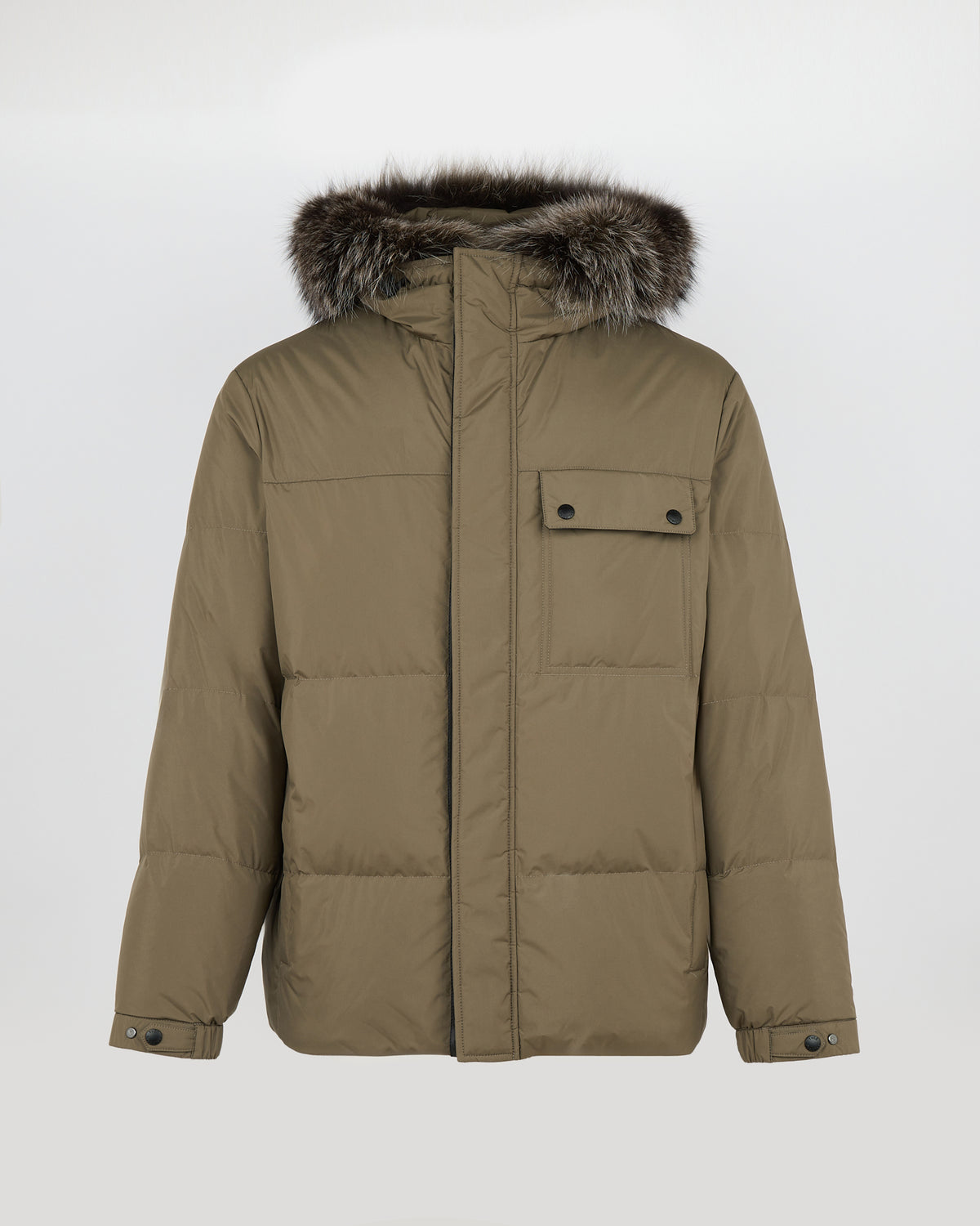 Doudoune courte en tissu technique avec capuche en fourrure de renard - Yves Salomon - Nouvelle collection Automne Hiver