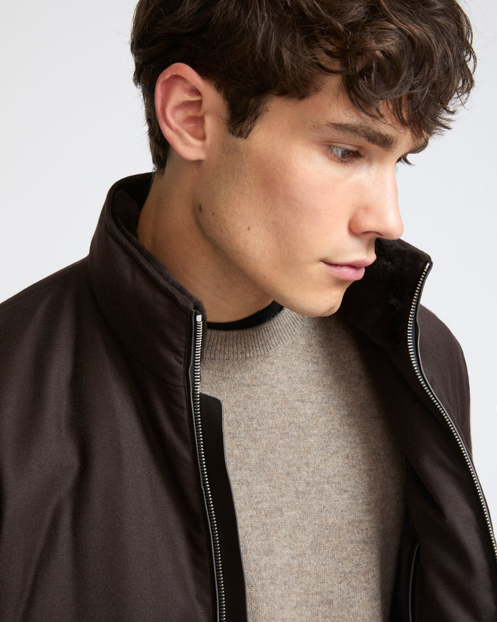 Doudoune en tissu Loro Piana waterproof avec col en fourrure de vison éjarré- Yves Salomon - Nouvelle collection Automne Hiver