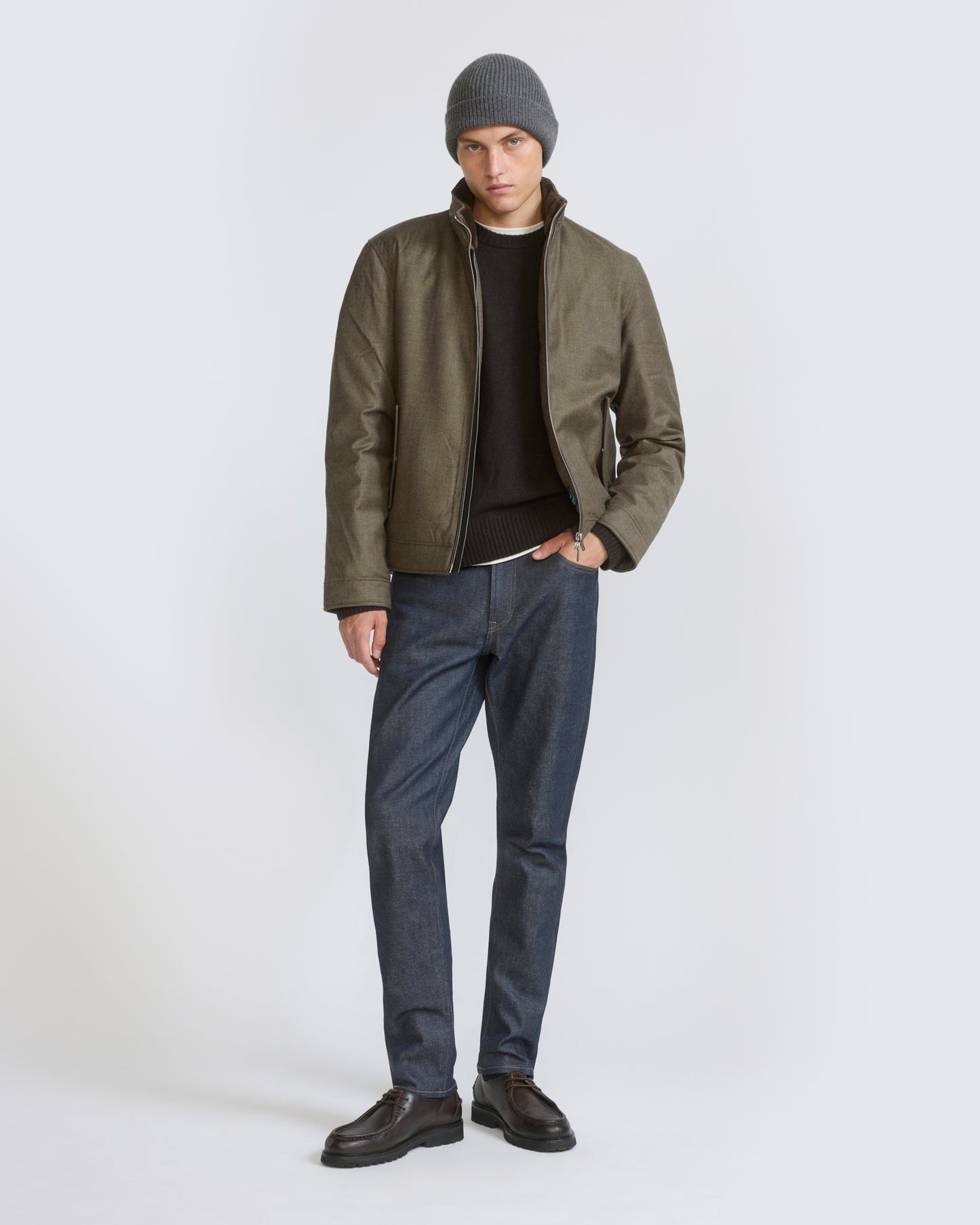 Down jacket in Loro Piana waterproof fabric with plucked mink fur trim