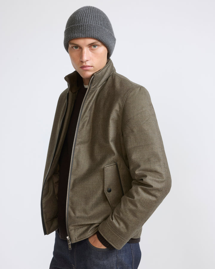Down jacket in Loro Piana waterproof fabric with plucked mink fur trim