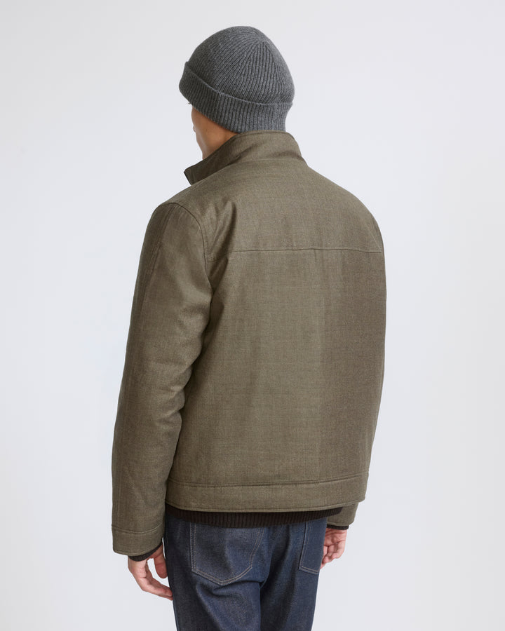 Down jacket in Loro Piana waterproof fabric with plucked mink fur trim