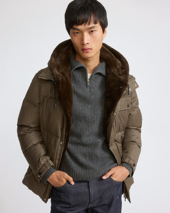 Doudoune en tissu technique Loro Piana imperméable avec plastron en fourrure de vison éjarré - Yves Salomon - Nouvelle collection Automne Hiver