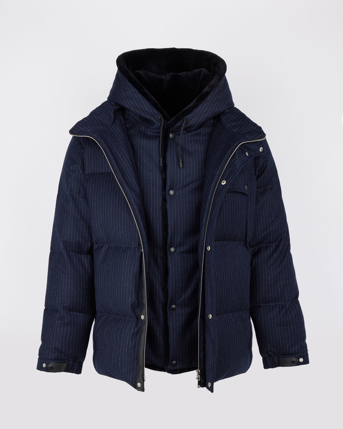 Doudoune courte en tissu jacquard Loro Piana imperméable avec plastron en fourrure de vison éjarré - Yves Salomon - Nouvelle collection Automne Hiver