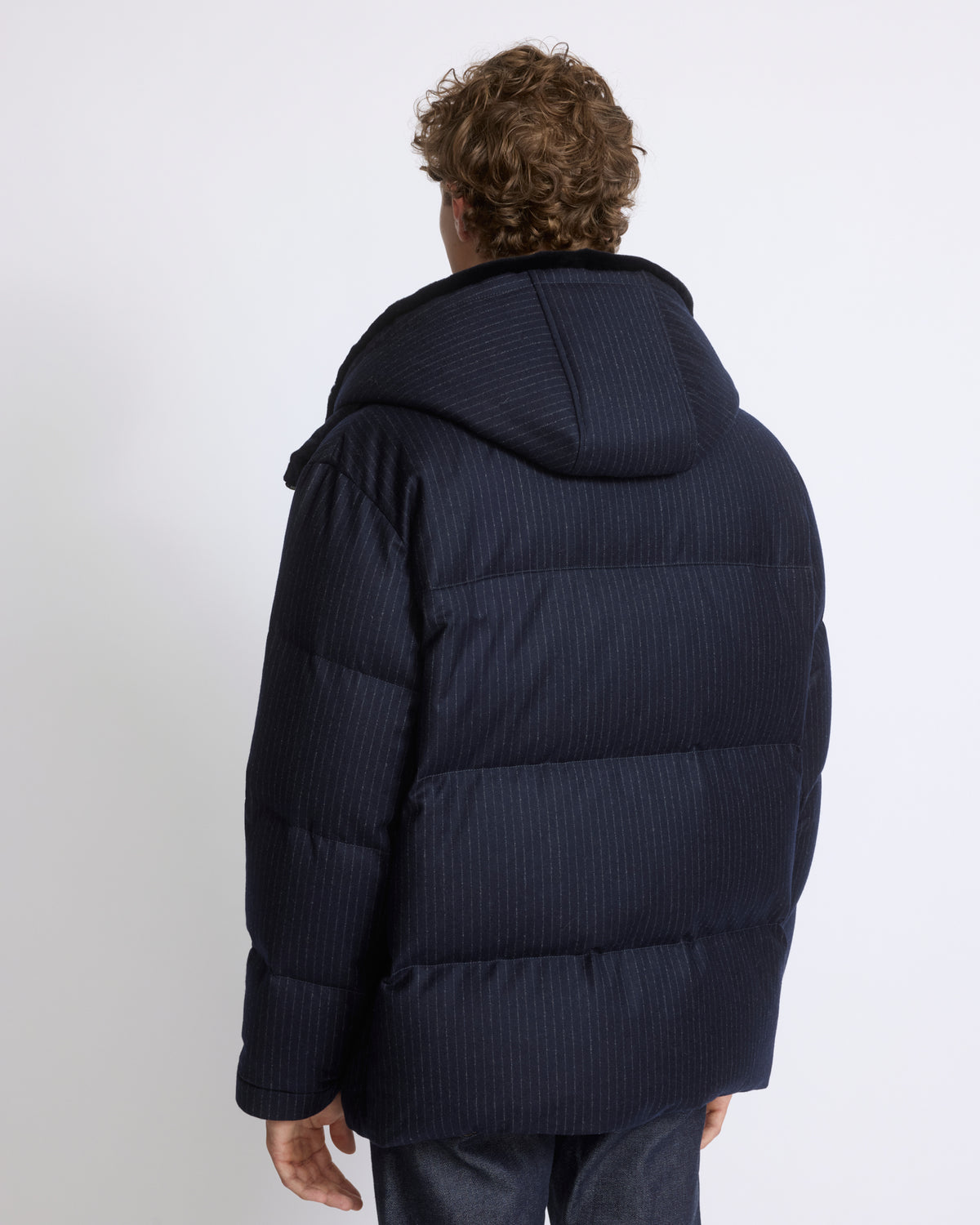Doudoune courte en tissu jacquard Loro Piana imperméable avec plastron en fourrure de vison éjarré - Yves Salomon - Nouvelle collection Automne Hiver