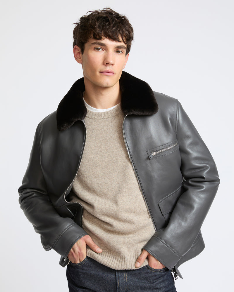 Veste en cuir d'agneau et peau lainée mérinos à laine repassée- Yves Salomon - Nouvelle collection Automne Hiver