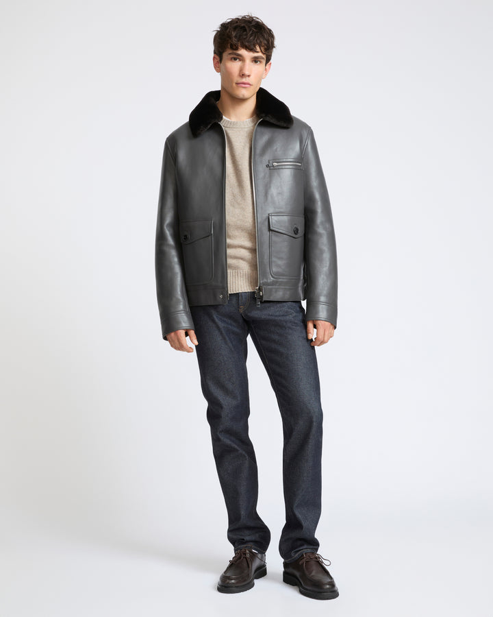 Veste en cuir d'agneau et peau lainée mérinos à laine repassée- Yves Salomon - Nouvelle collection Automne Hiver