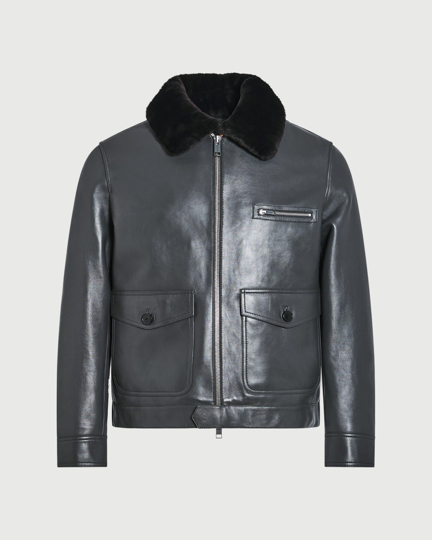 Lambskin leather jacket with pressed Merino shearling