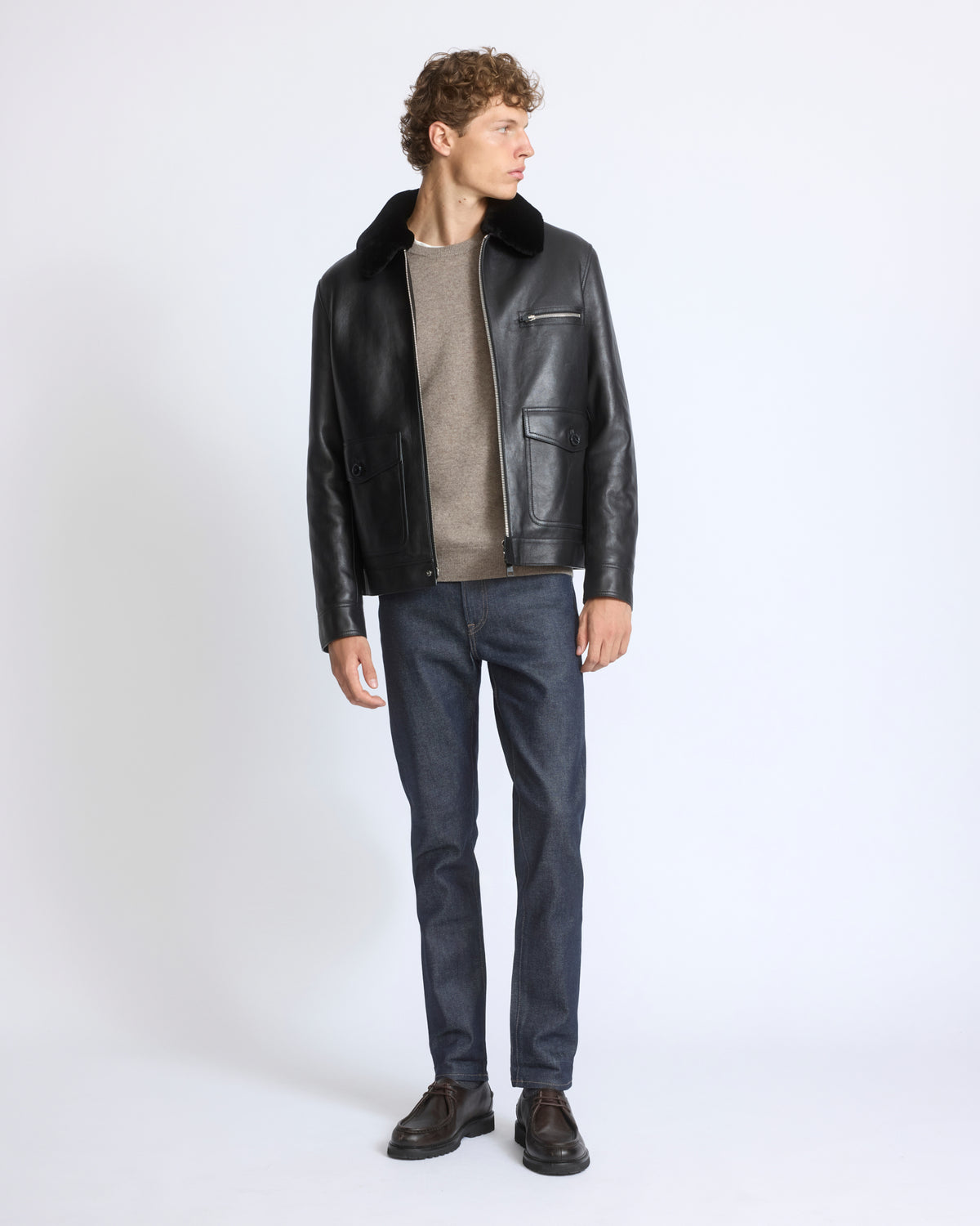 Veste en cuir d'agneau et peau lainée Mérinos à laine repassée - Yves Salomon - Nouvelle collection Automne Hiver