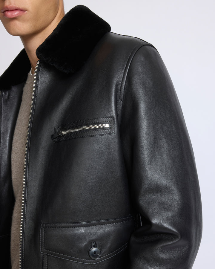 Veste en cuir d'agneau et peau lainée Mérinos à laine repassée - Yves Salomon - Nouvelle collection Automne Hiver