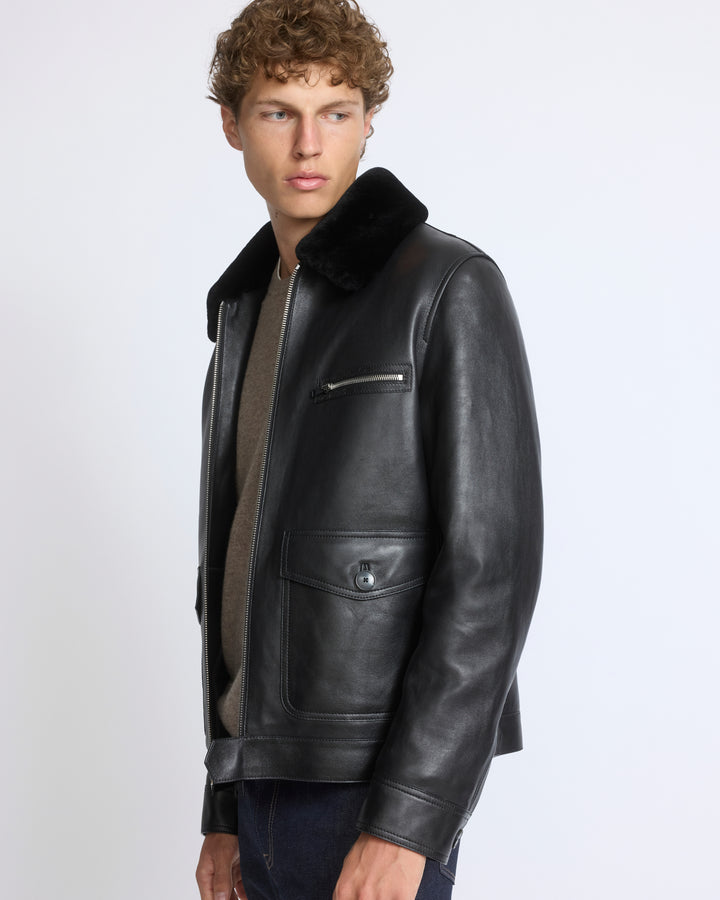 Veste en cuir d'agneau et peau lainée Mérinos à laine repassée - Yves Salomon - Nouvelle collection Automne Hiver