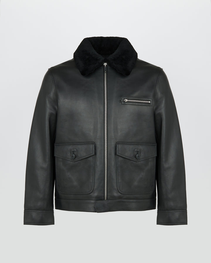 Lambskin leather jacket with pressed Merino shearling