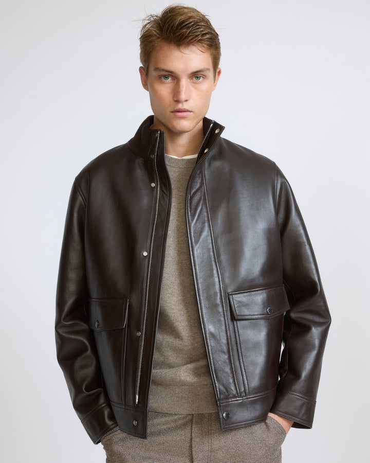 Veste en cuir d'agneau col maille