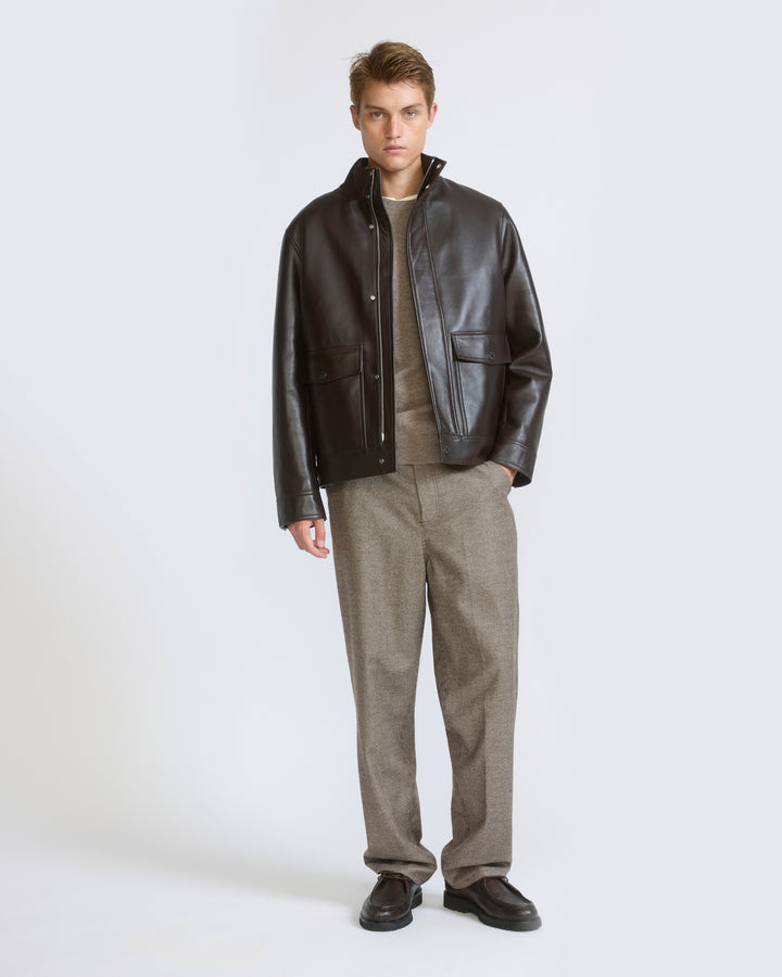 Veste en cuir d'agneau col maille