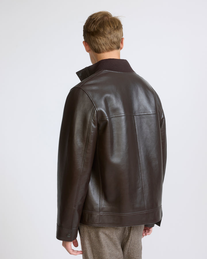 Veste en cuir d'agneau col maille