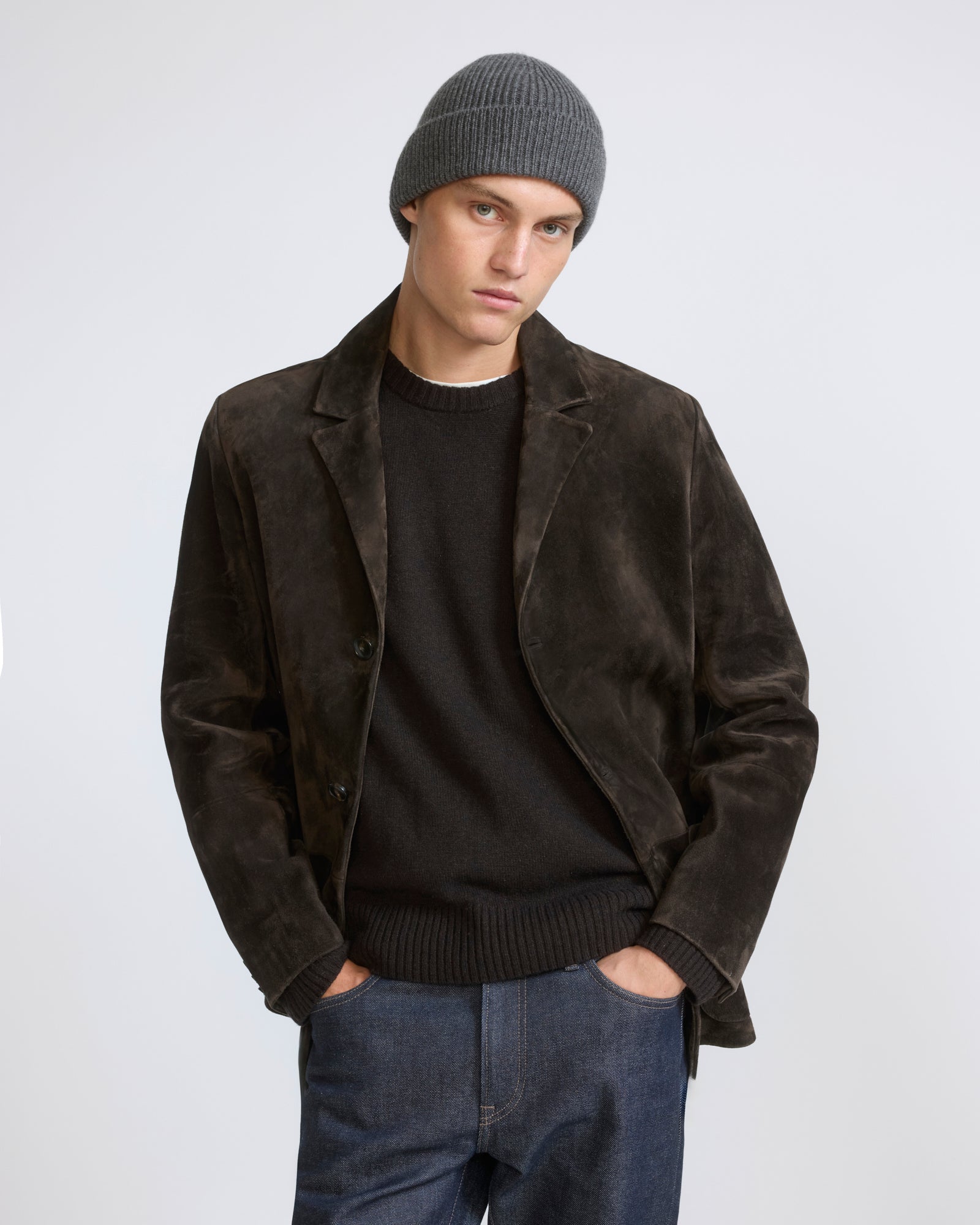 Blazer en cuir de veau suède