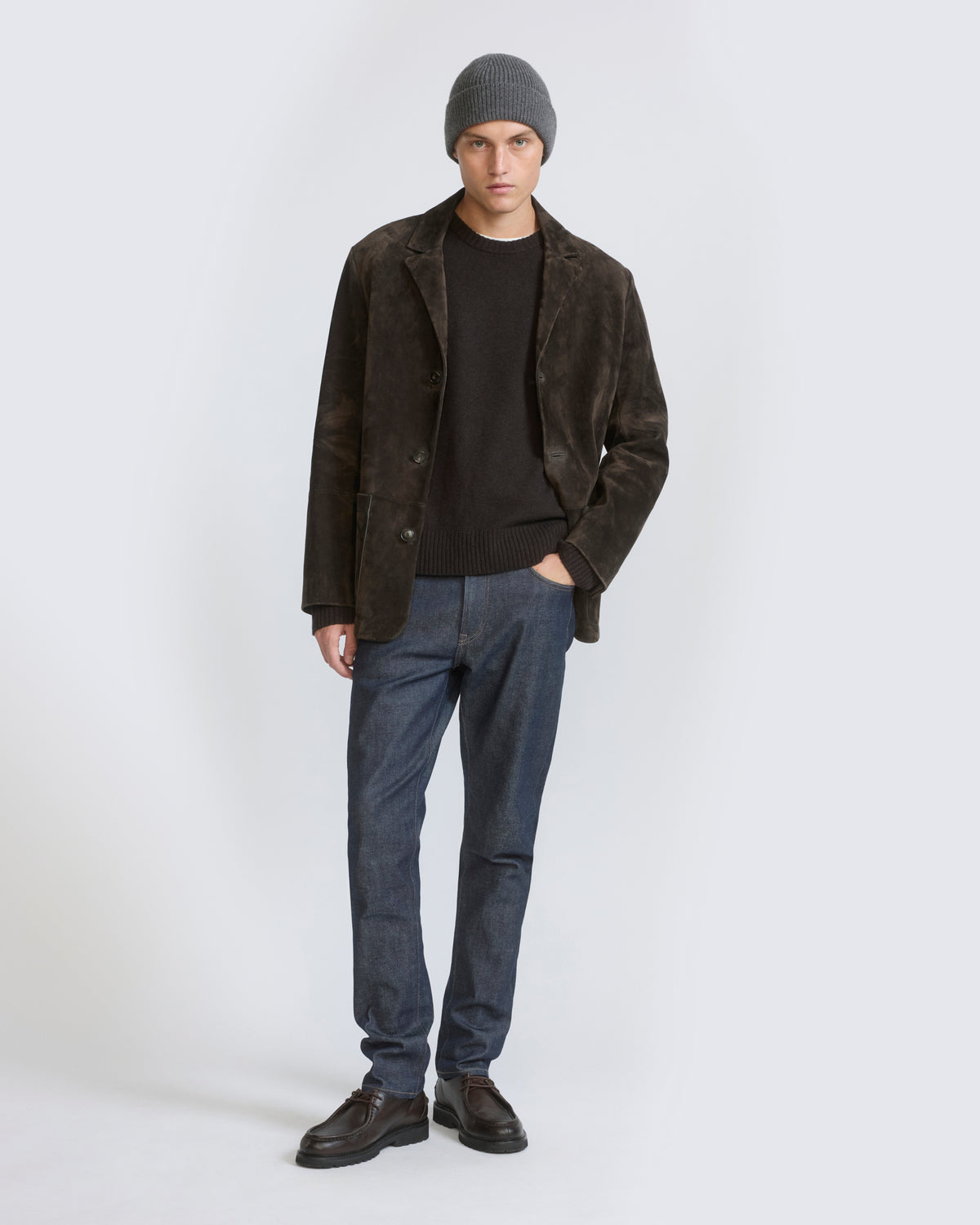 Blazer en cuir de veau suède