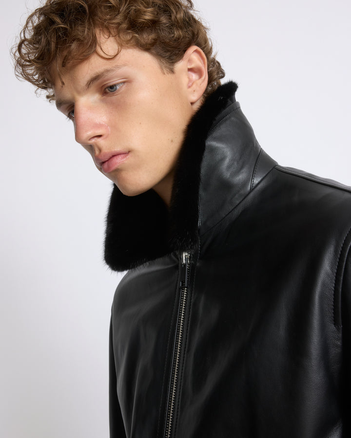 Veste en cuir d'agneau fin et col en fourrure de vison - Yves Salomon - Nouvelle collection Automne Hiver