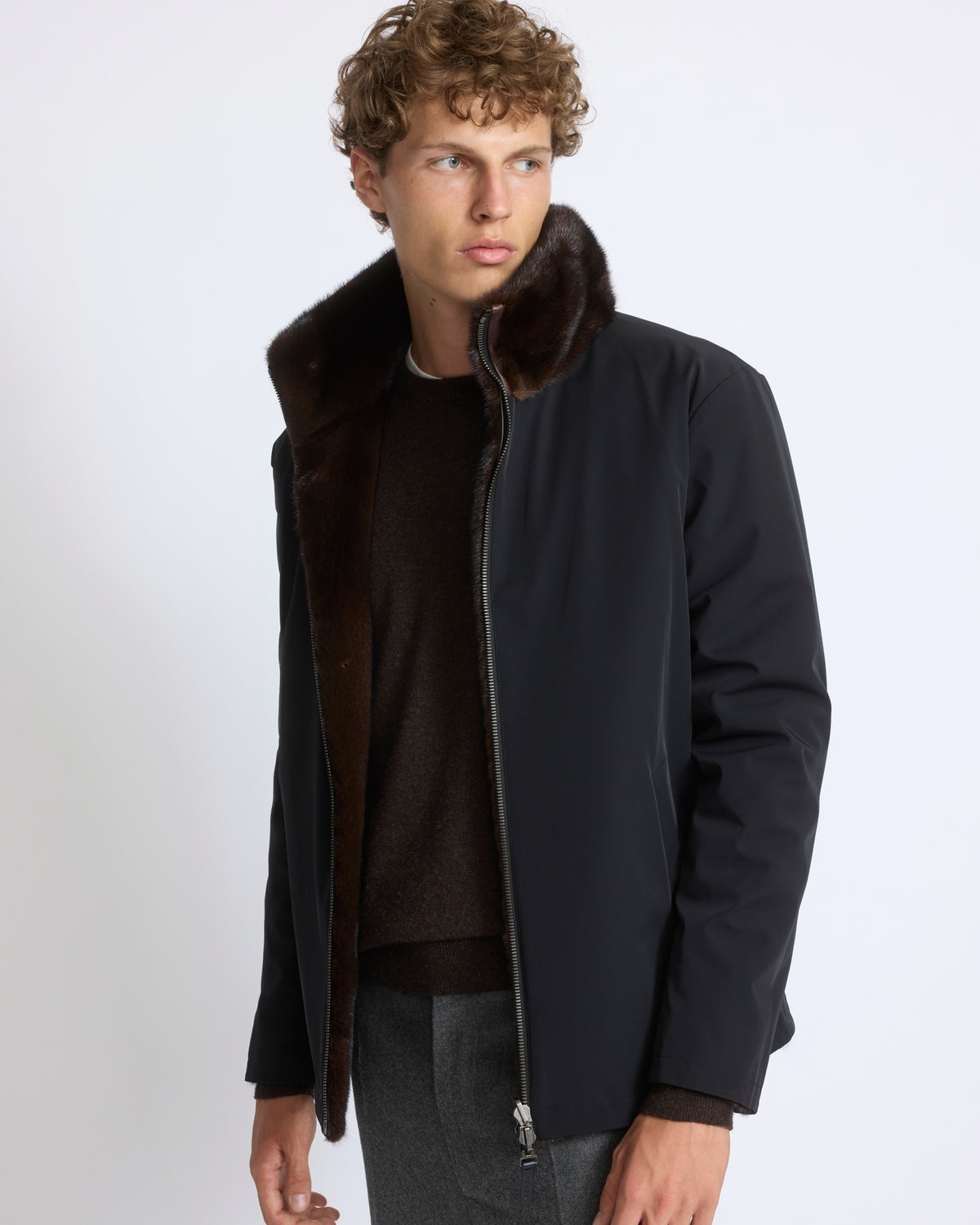 Veste en fourrure de vison long poil réversible tissu technique - Yves Salomon - Nouvelle collection Automne Hiver