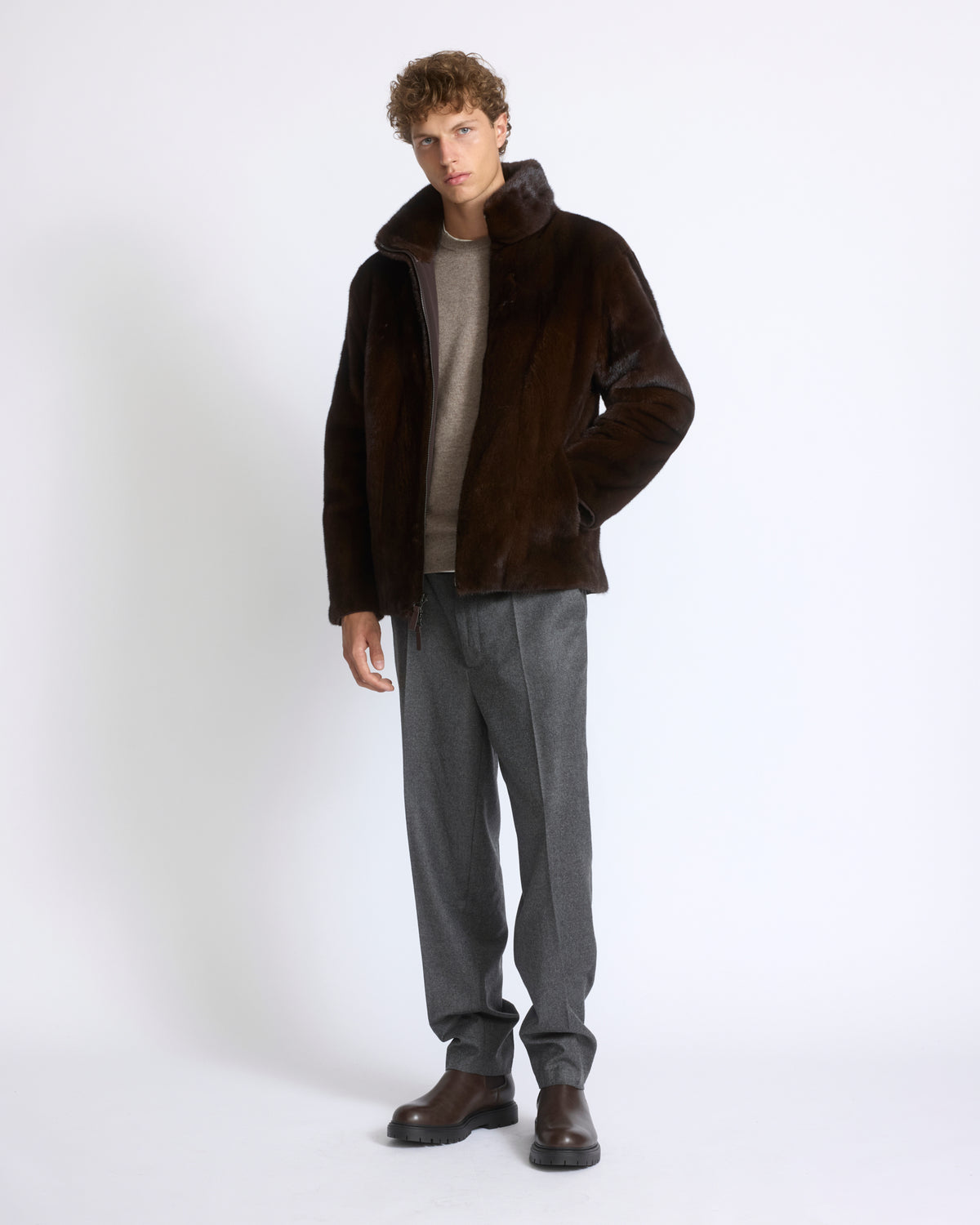 Veste en fourrure de vison long poil réversible tissu technique - Yves Salomon - Nouvelle collection Automne Hiver