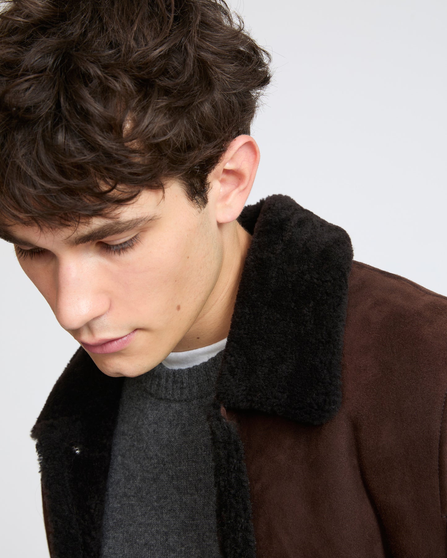 Veste en peau lainée d'agneau suède laine bouclée- Yves Salomon - Nouvelle collection Automne Hiver