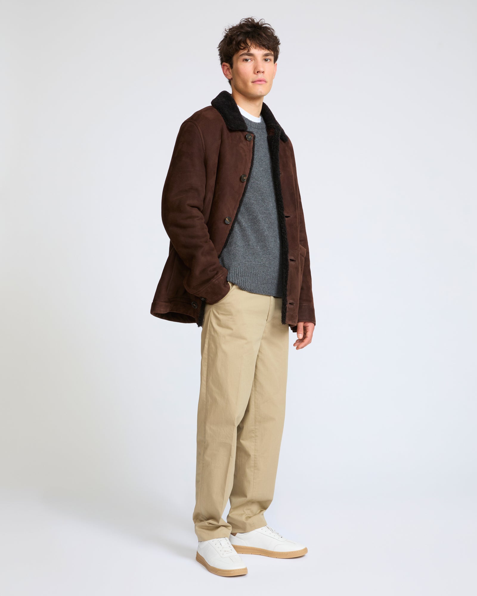 Veste en peau lainée d'agneau suède laine bouclée- Yves Salomon - Nouvelle collection Automne Hiver