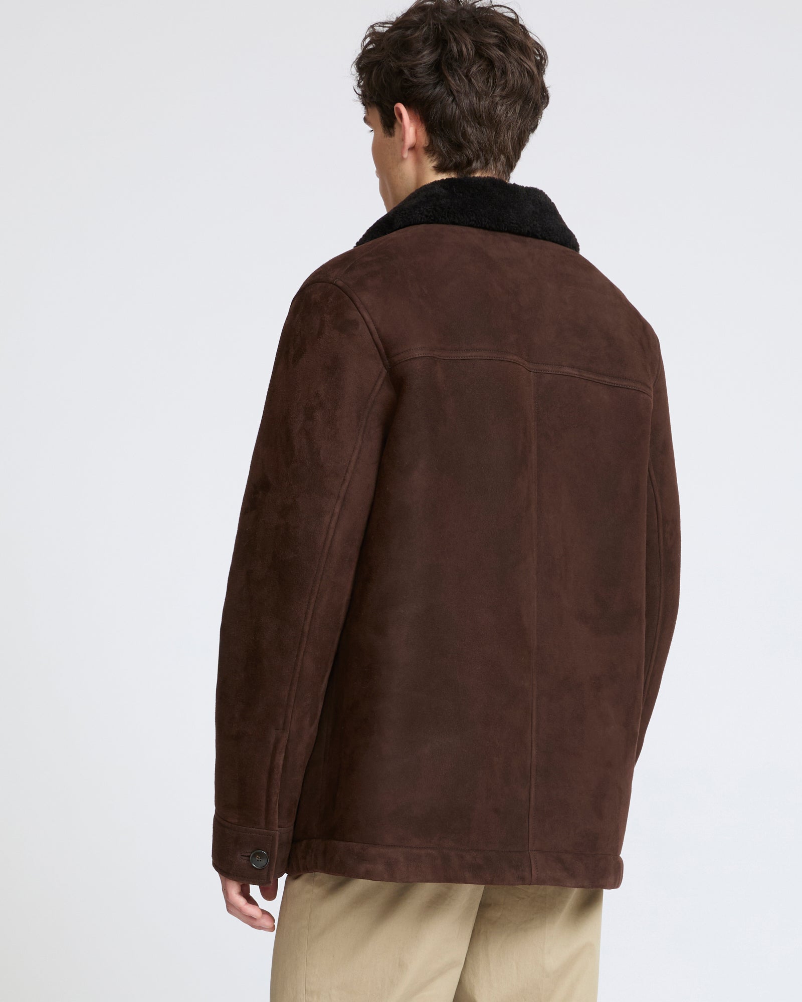 Veste en peau lainée d'agneau suède laine bouclée- Yves Salomon - Nouvelle collection Automne Hiver