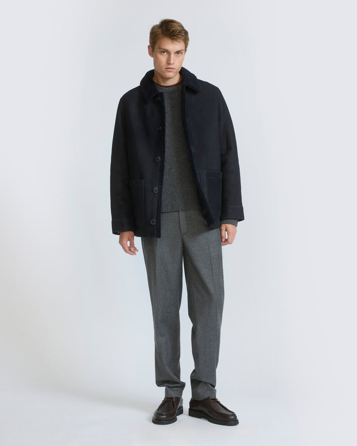 Suede lambskin shearling jacket with curly wool