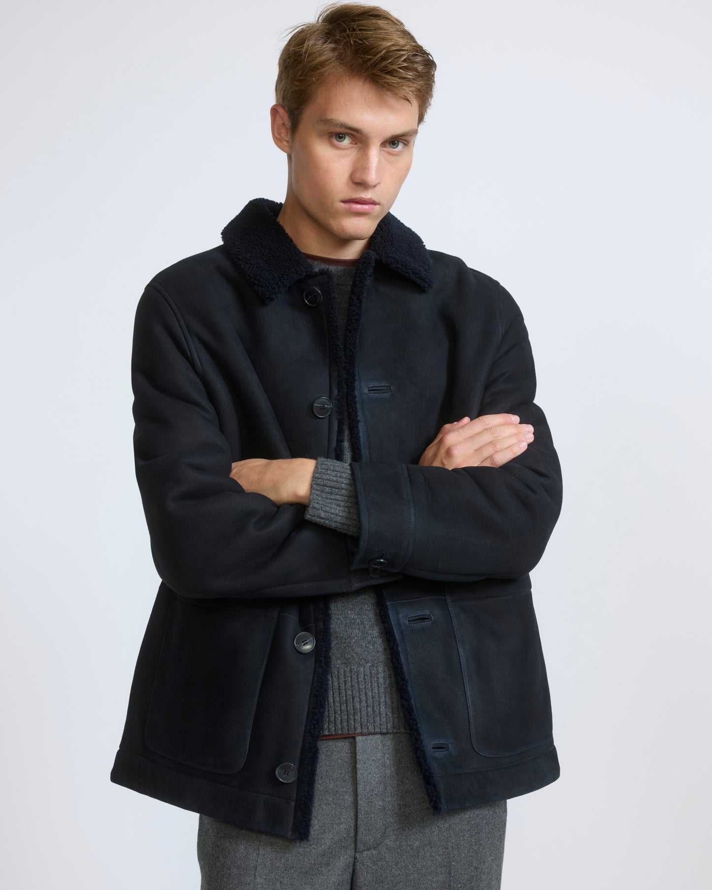 Suede lambskin shearling jacket with curly wool