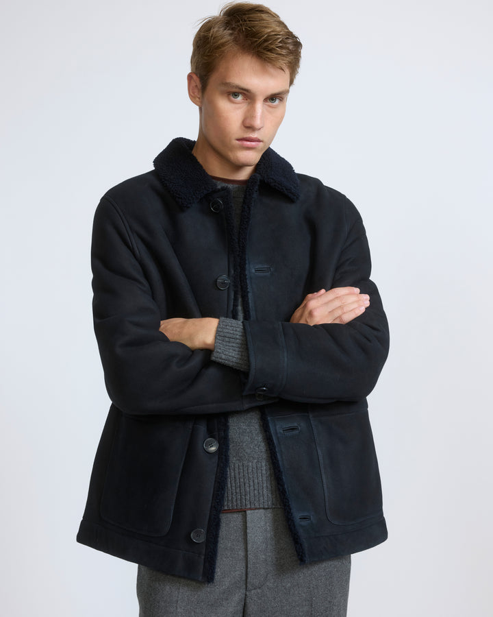 Suede lambskin shearling jacket with curly wool