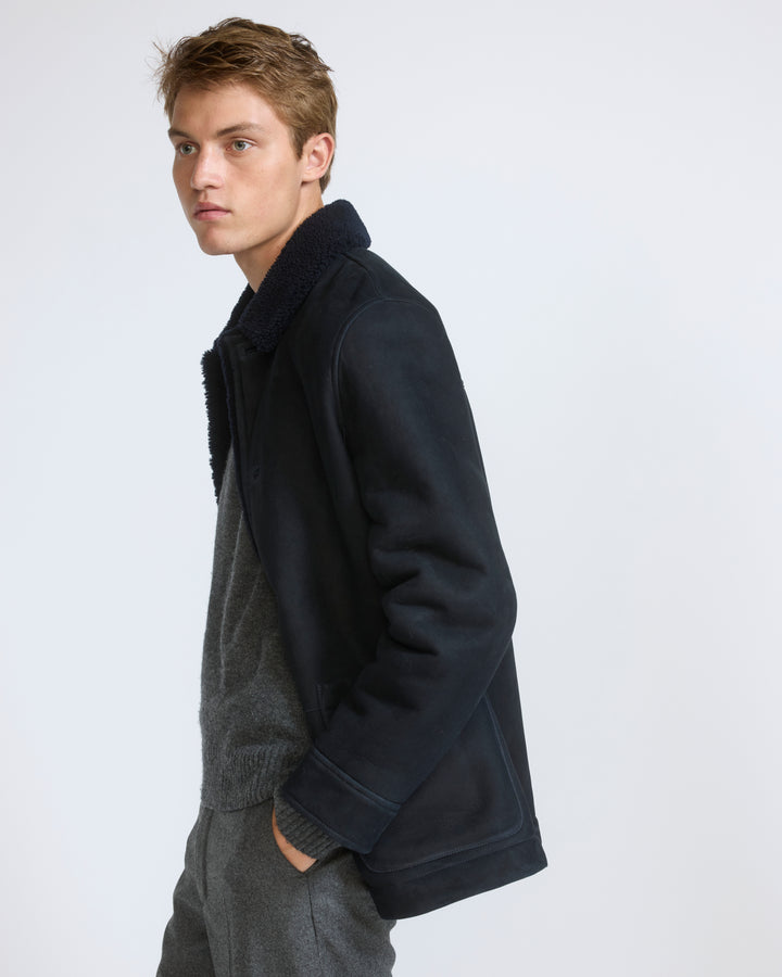 Suede lambskin shearling jacket with curly wool