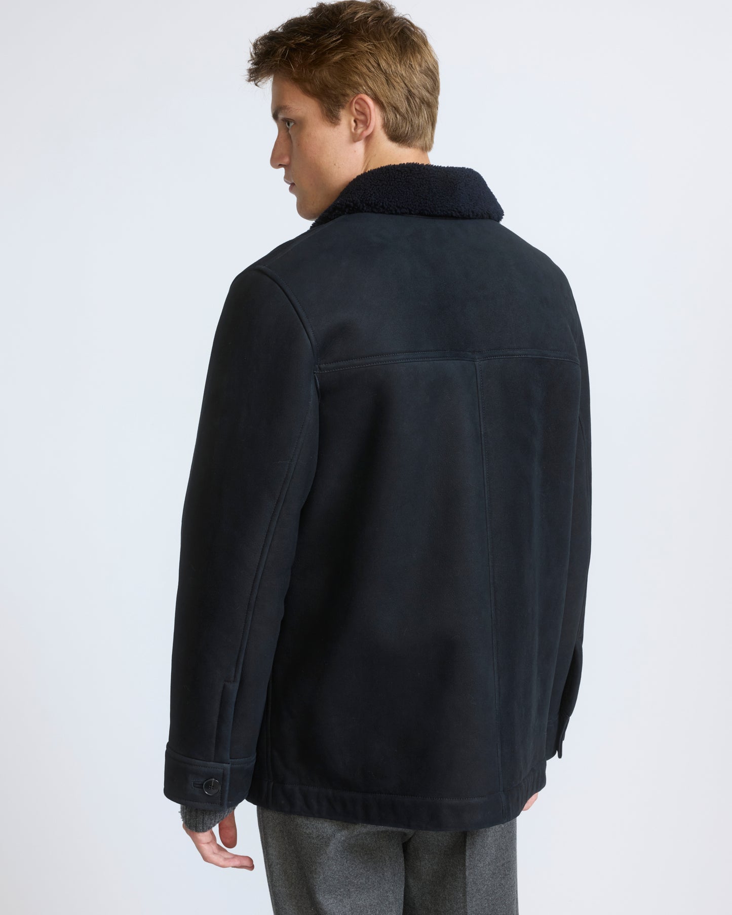 Suede lambskin shearling jacket with curly wool