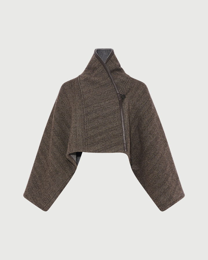 Veste cape en lainage double face à chevrons