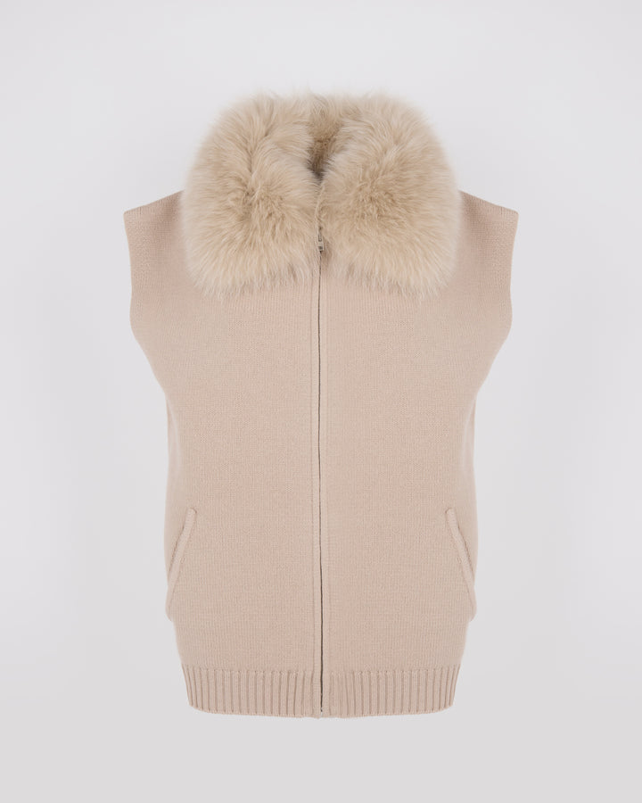 Veste en maille Mérinos et fourrure de renard - Yves Salomon - Nouvelle collection Automne Hiver