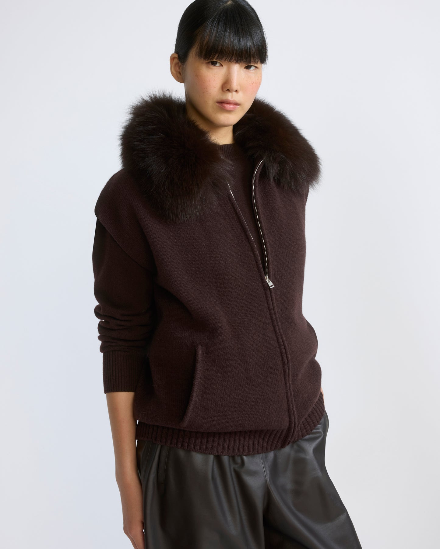 Veste en maille Mérinos et fourrure de renard