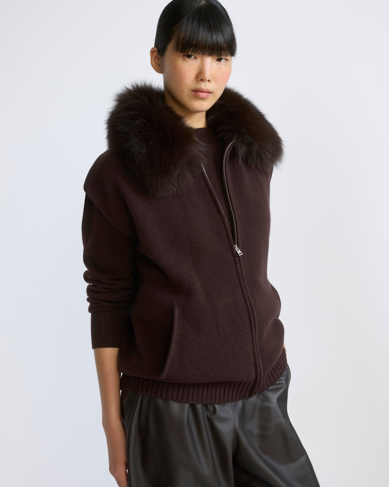 Veste en maille Mérinos et fourrure de renard