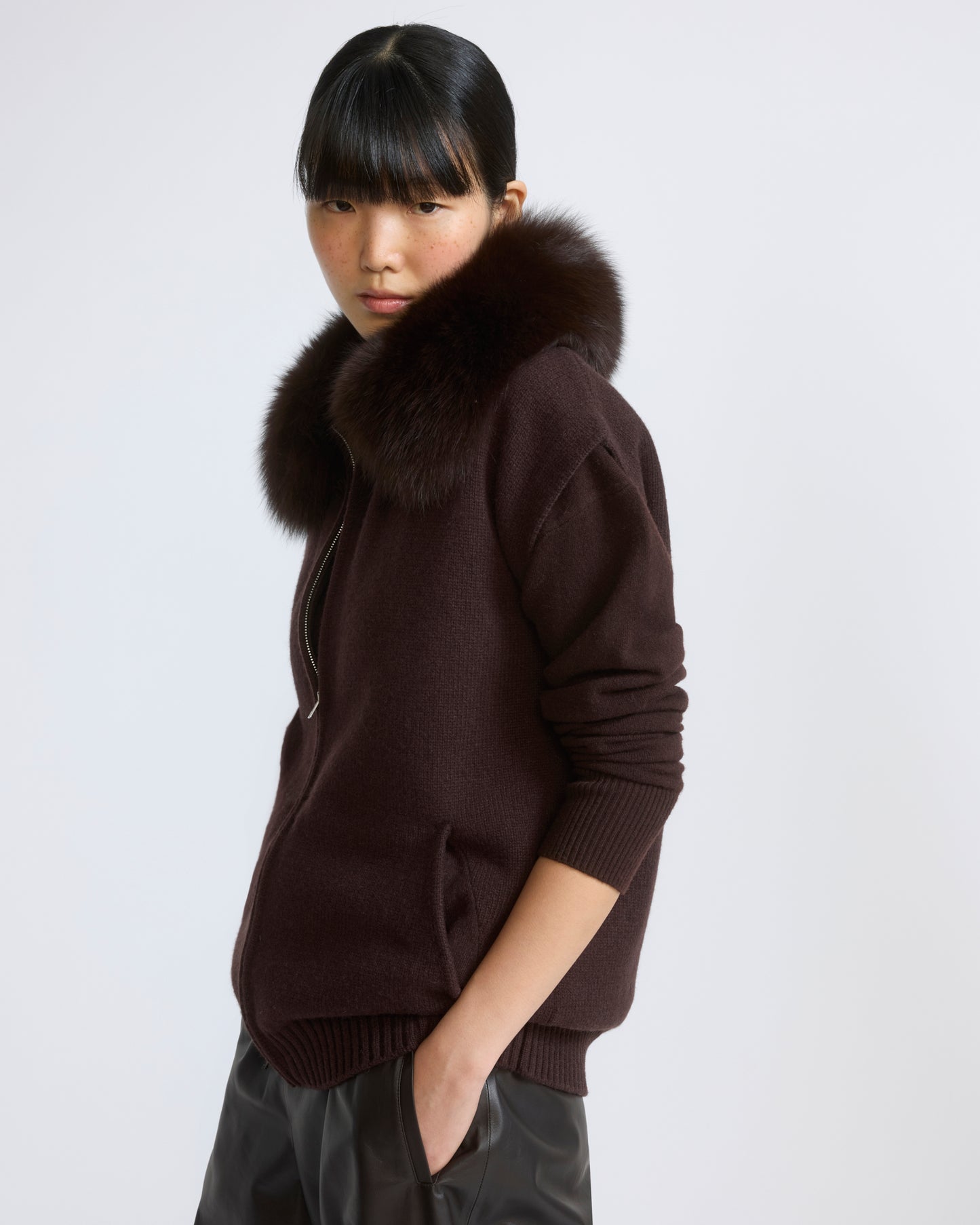 Veste en maille Mérinos et fourrure de renard