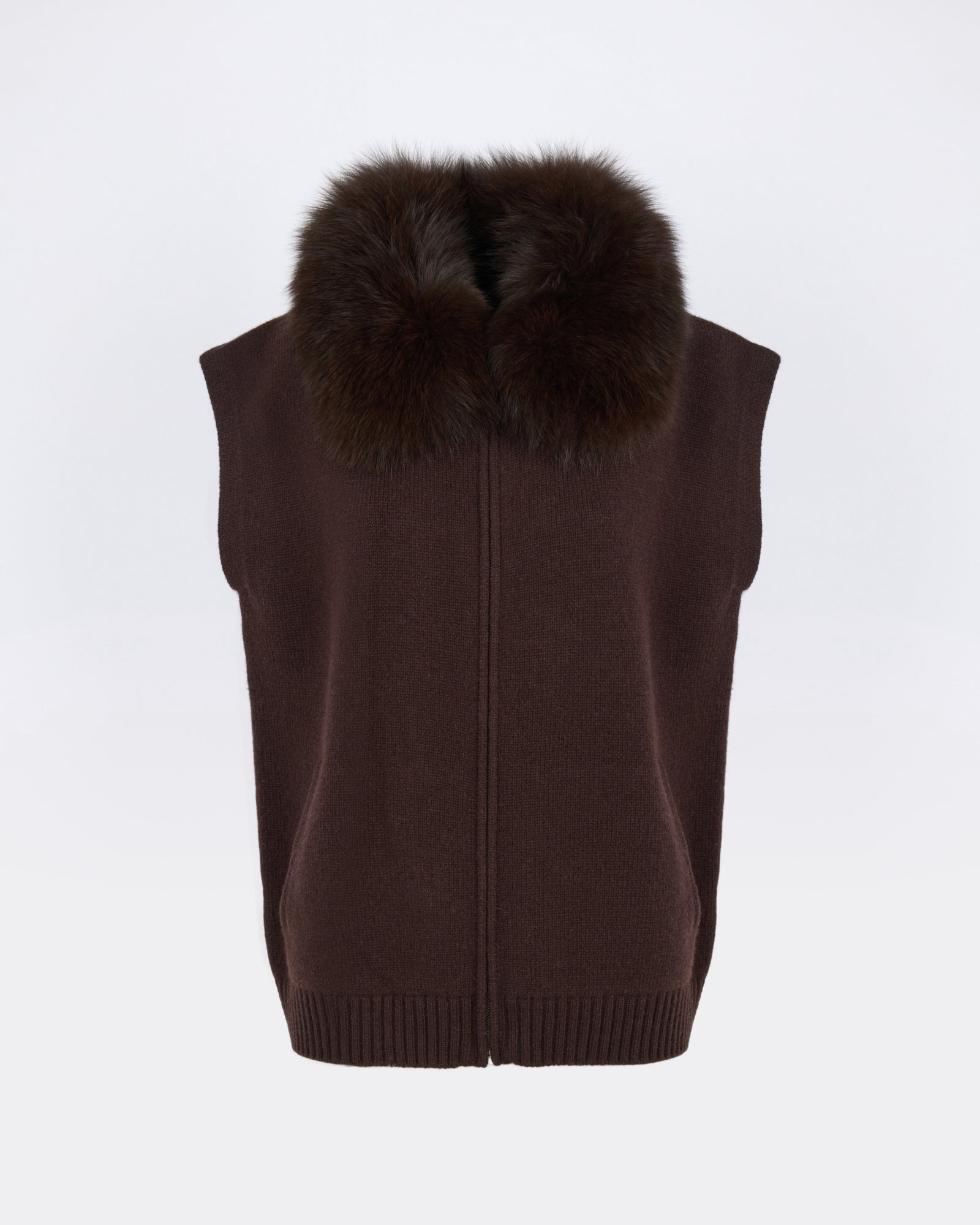 Veste en maille Mérinos et fourrure de renard - Yves Salomon - Nouvelle collection Automne Hiver