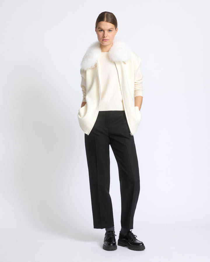 Veste en maille Mérinos et fourrure de renard - Yves Salomon - Nouvelle collection Automne Hiver