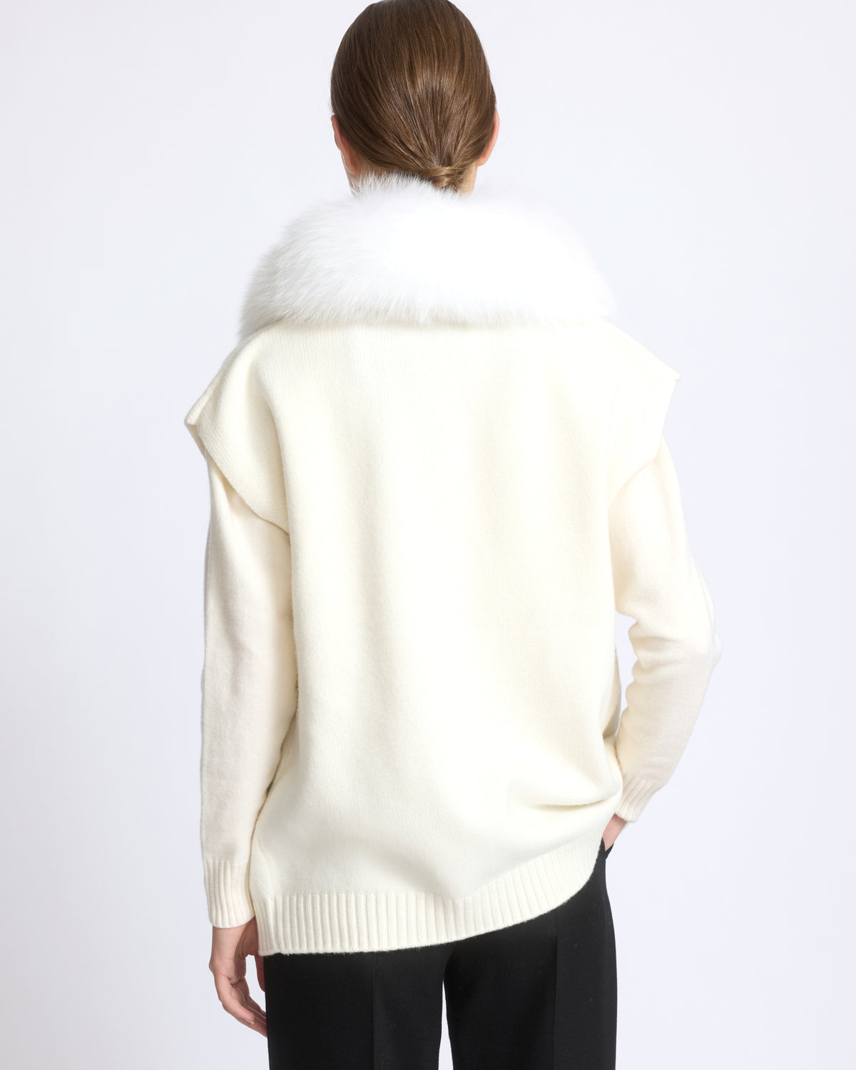 Veste en maille Mérinos et fourrure de renard - Yves Salomon - Nouvelle collection Automne Hiver