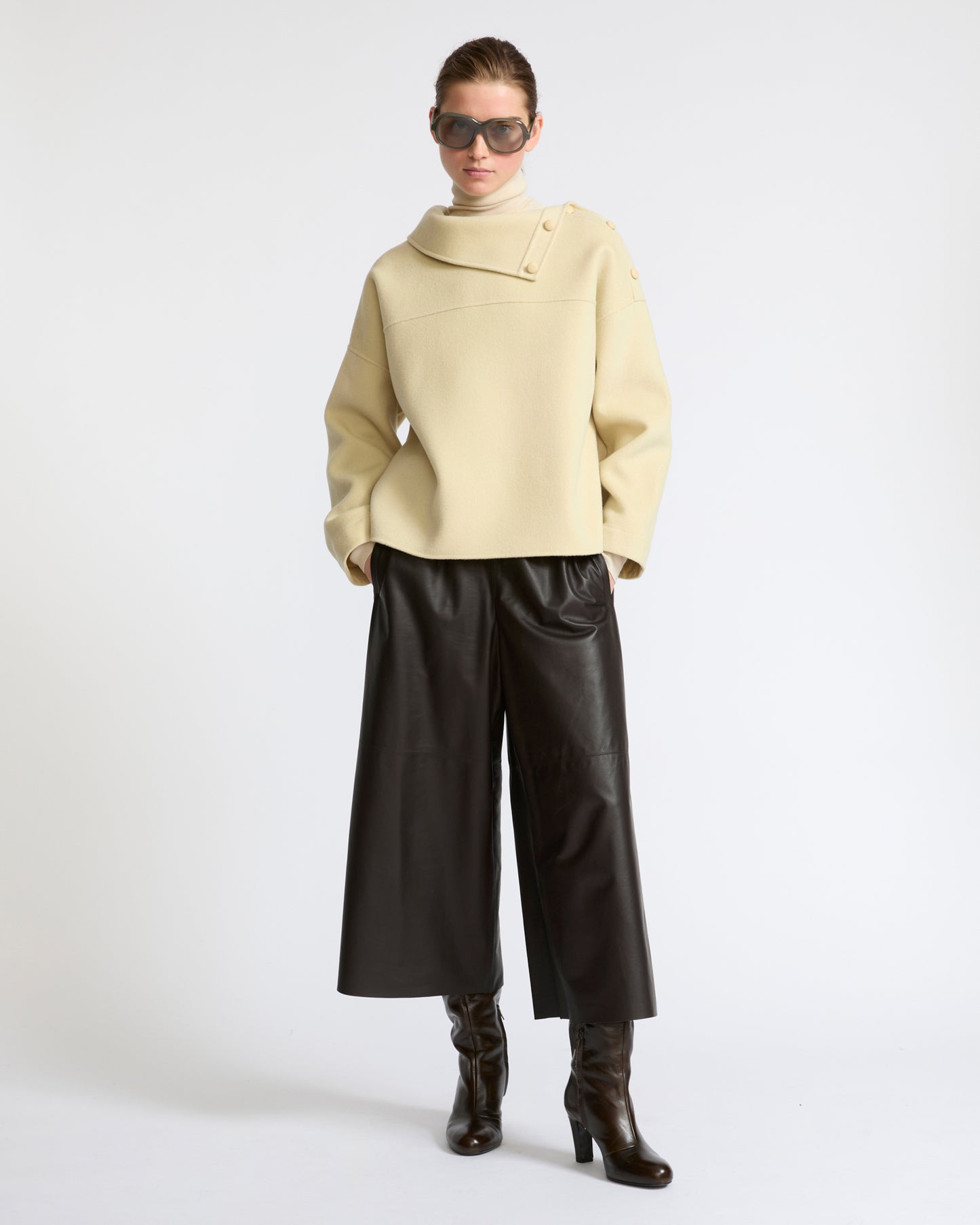 Blouse à col cheminée en lainage double face- Yves Salomon - Nouvelle collection Automne Hiver