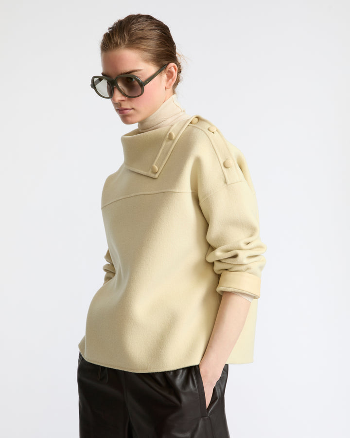 Blouse à col cheminée en lainage double face- Yves Salomon - Nouvelle collection Automne Hiver